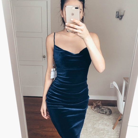 navy blue cowl neck dress